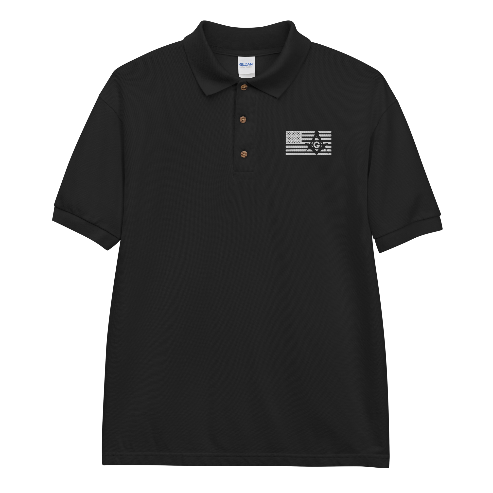 Square and Compass with G and Flag Embroidered Polo Shirt