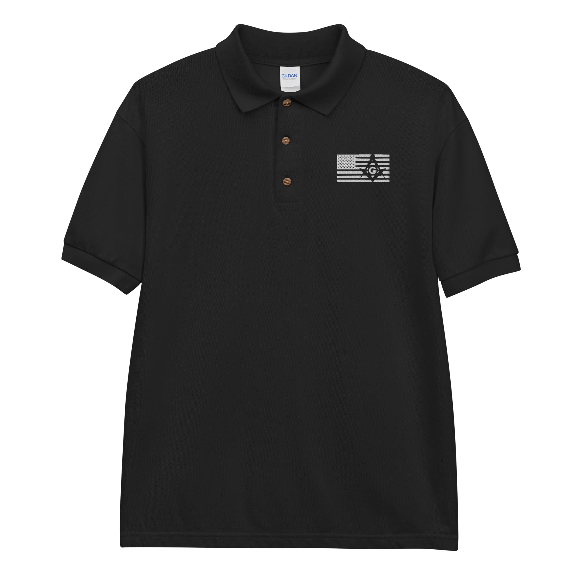 Square and Compass with G and Flag Embroidered Polo Shirt