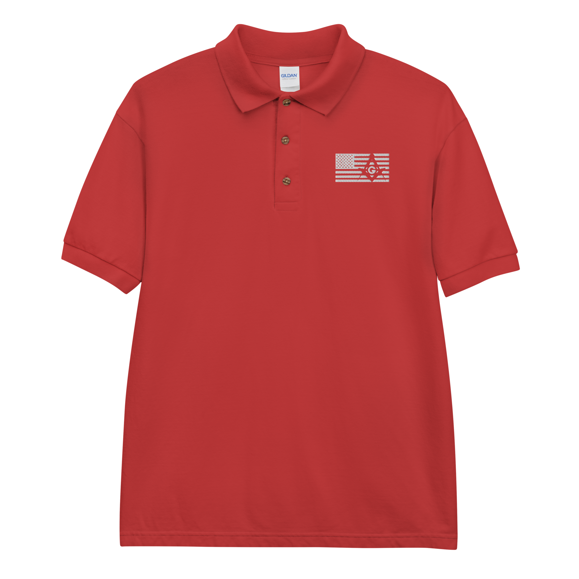 Square and Compass with G and Flag Embroidered Polo Shirt