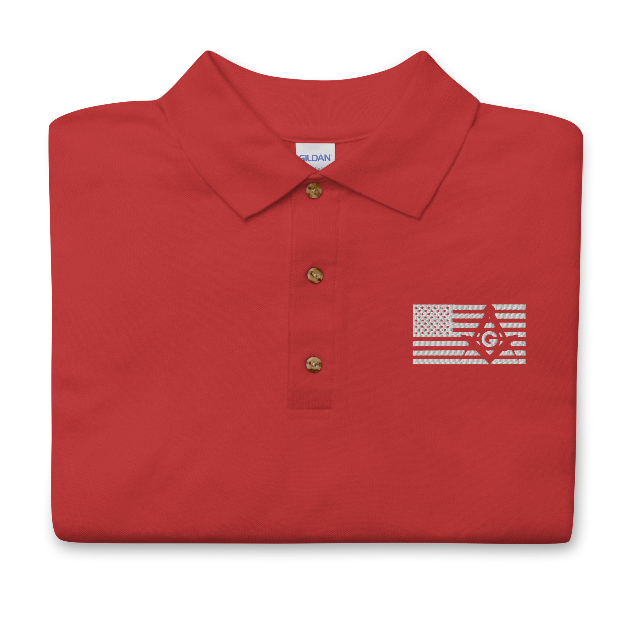 Square and Compass with G and Flag Embroidered Polo Shirt