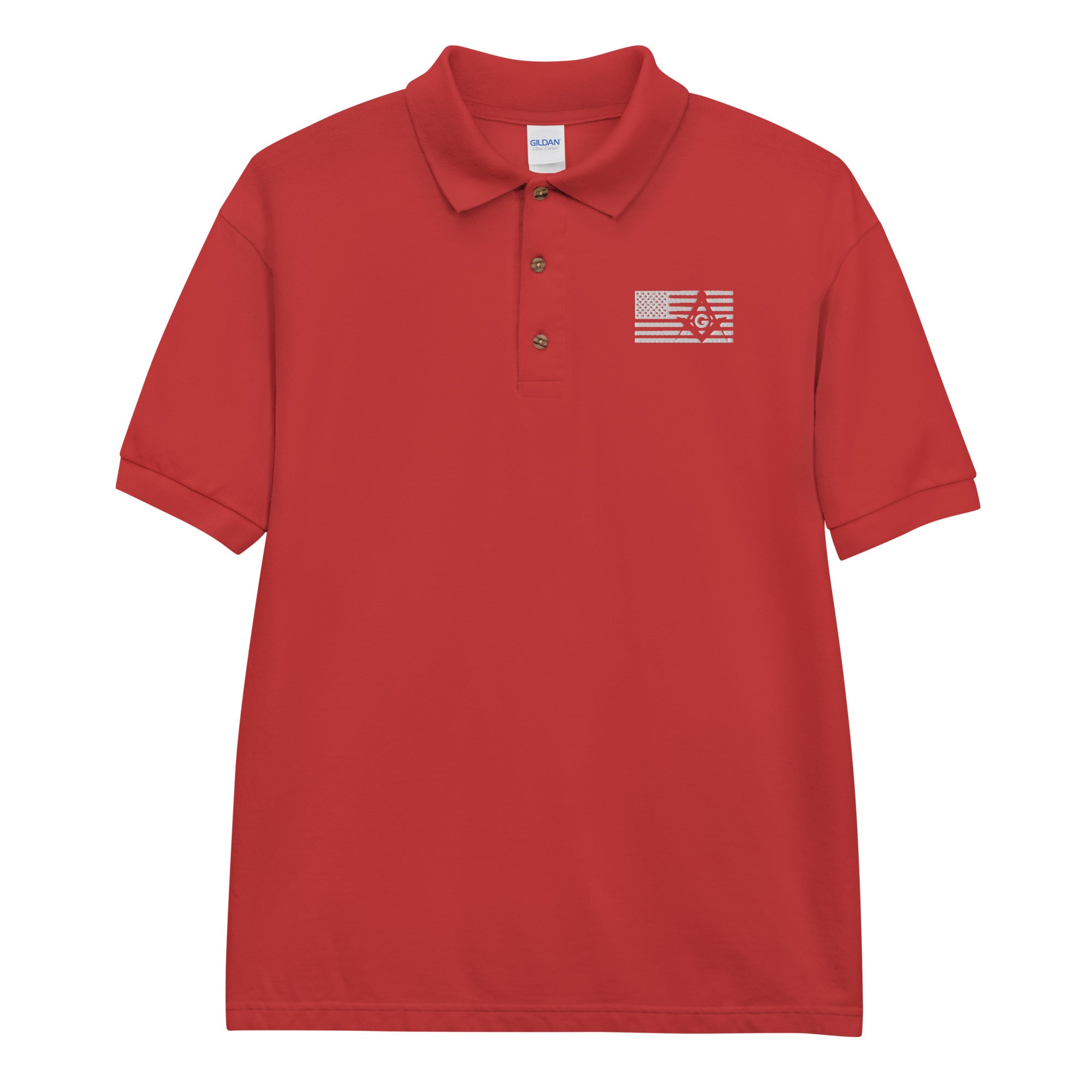 Square and Compass with G and Flag Embroidered Polo Shirt