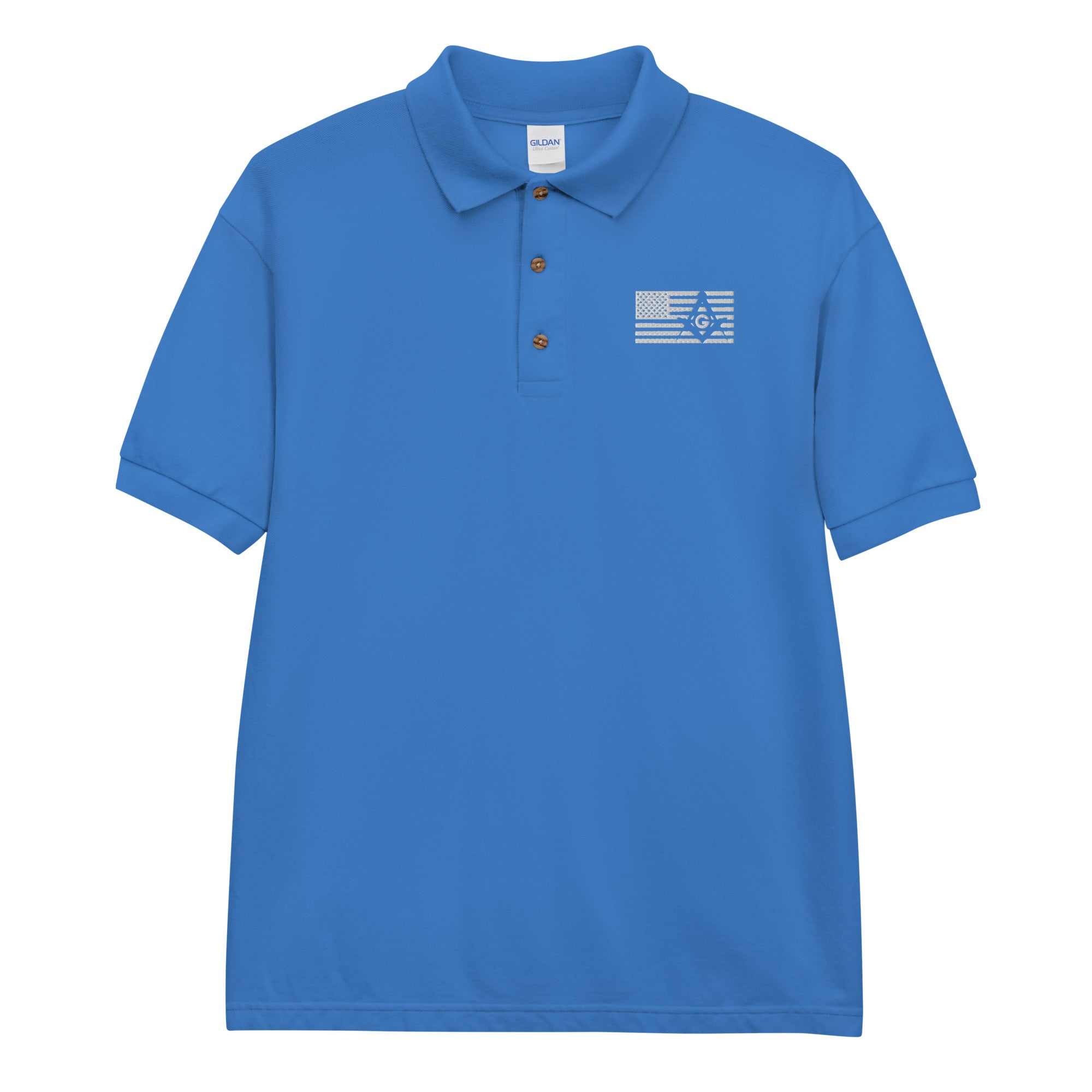 Square and Compass with G and Flag Embroidered Polo Shirt