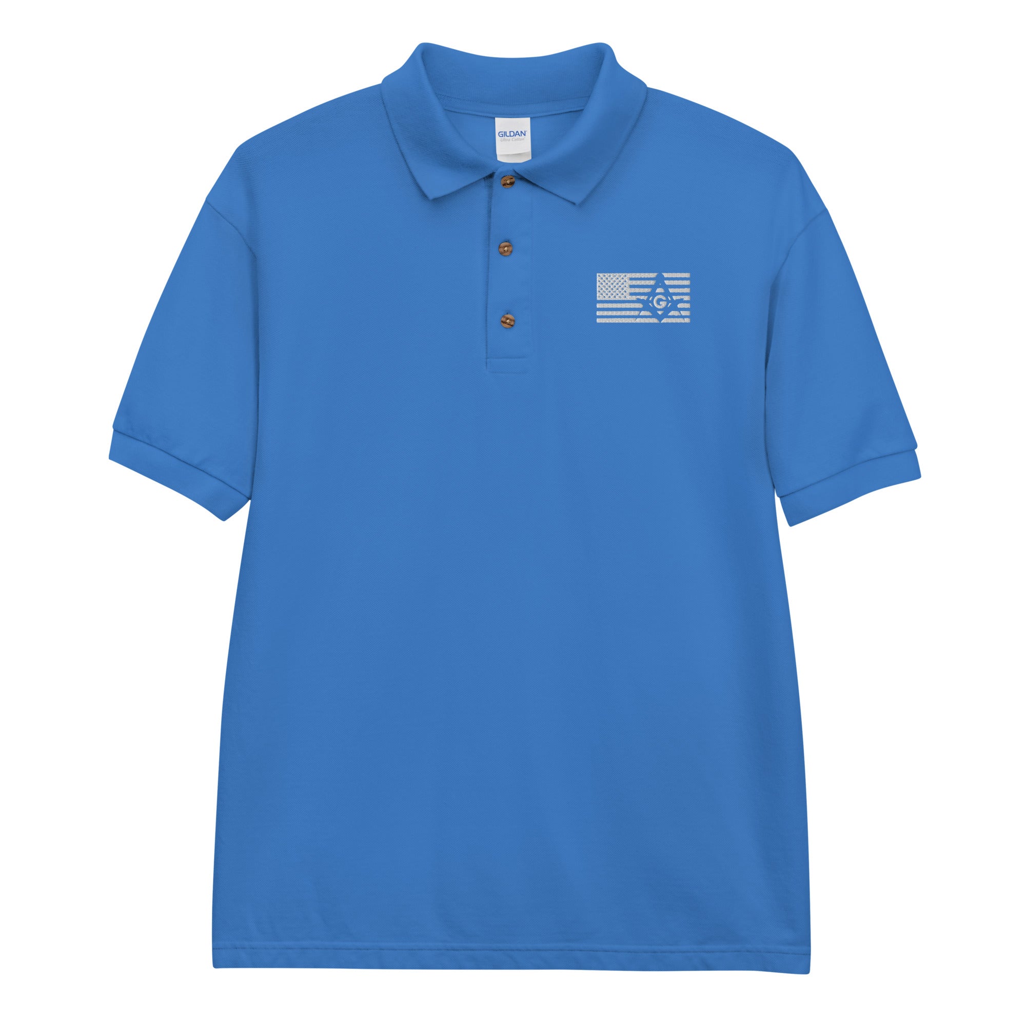 Square and Compass with G and Flag Embroidered Polo Shirt