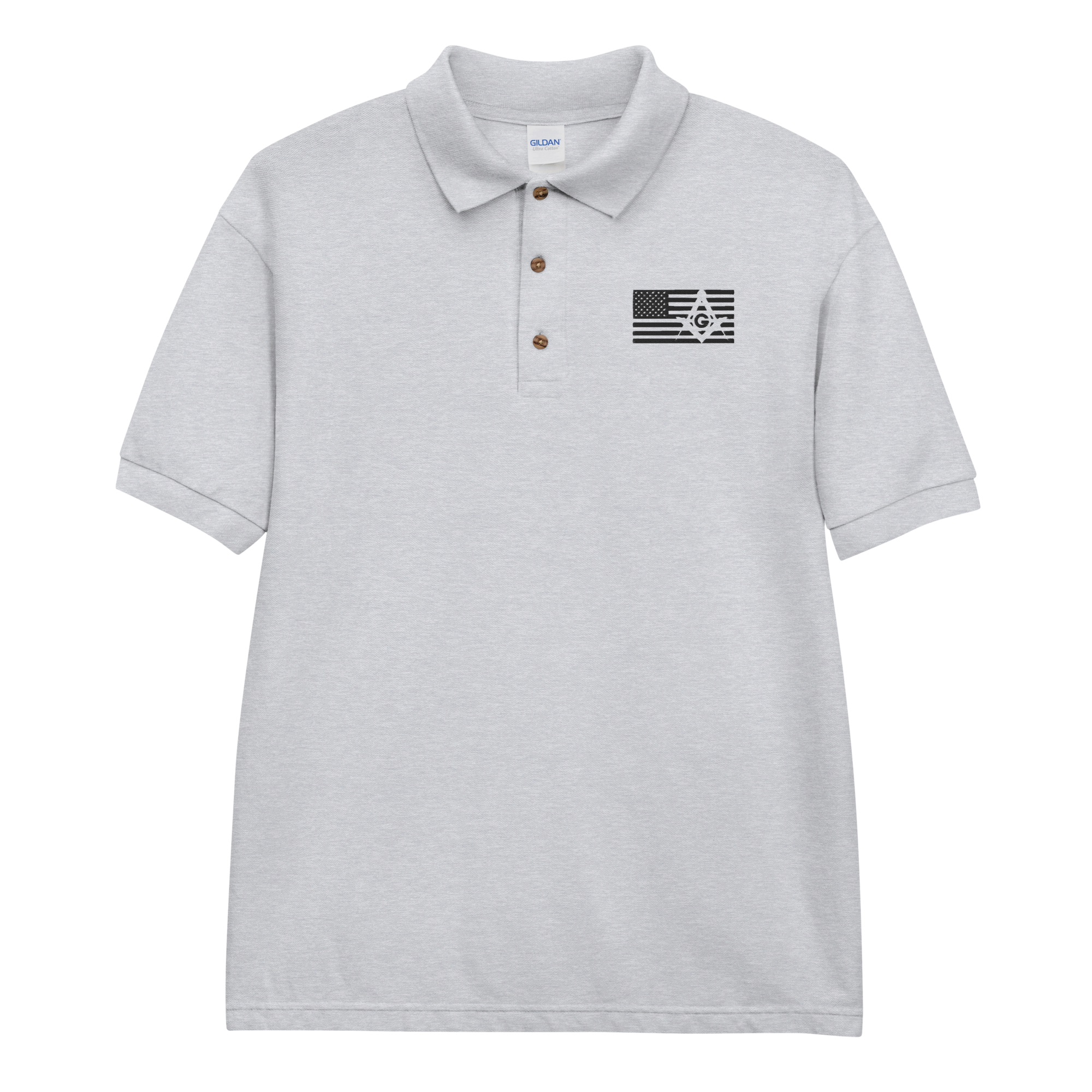 Square and Compass with G and Flag Embroidered Polo Shirt