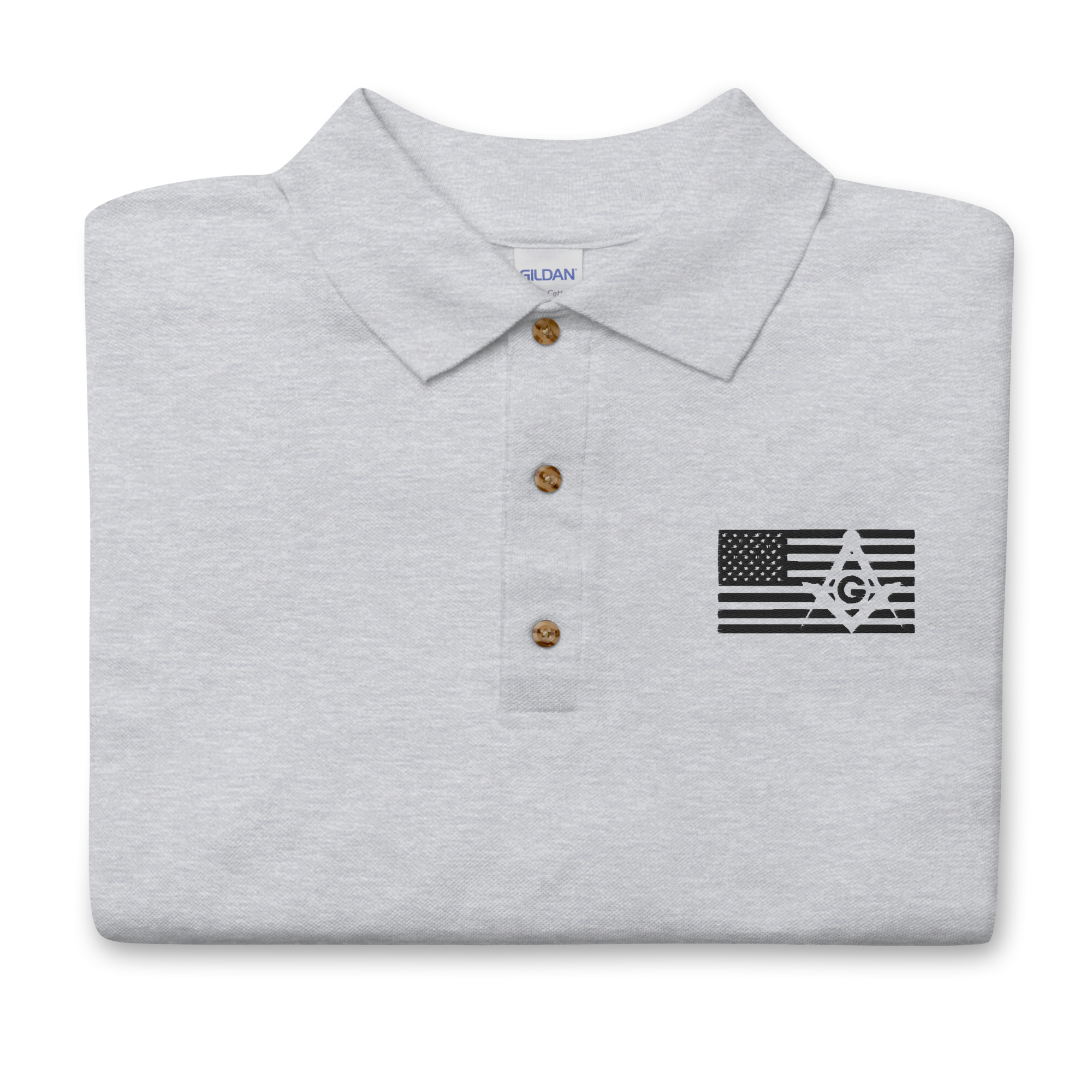 Square and Compass with G and Flag Embroidered Polo Shirt