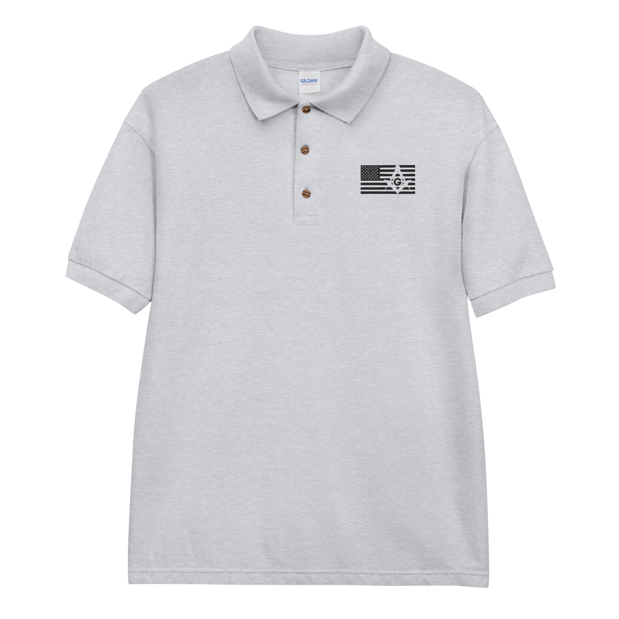 Square and Compass with G and Flag Embroidered Polo Shirt