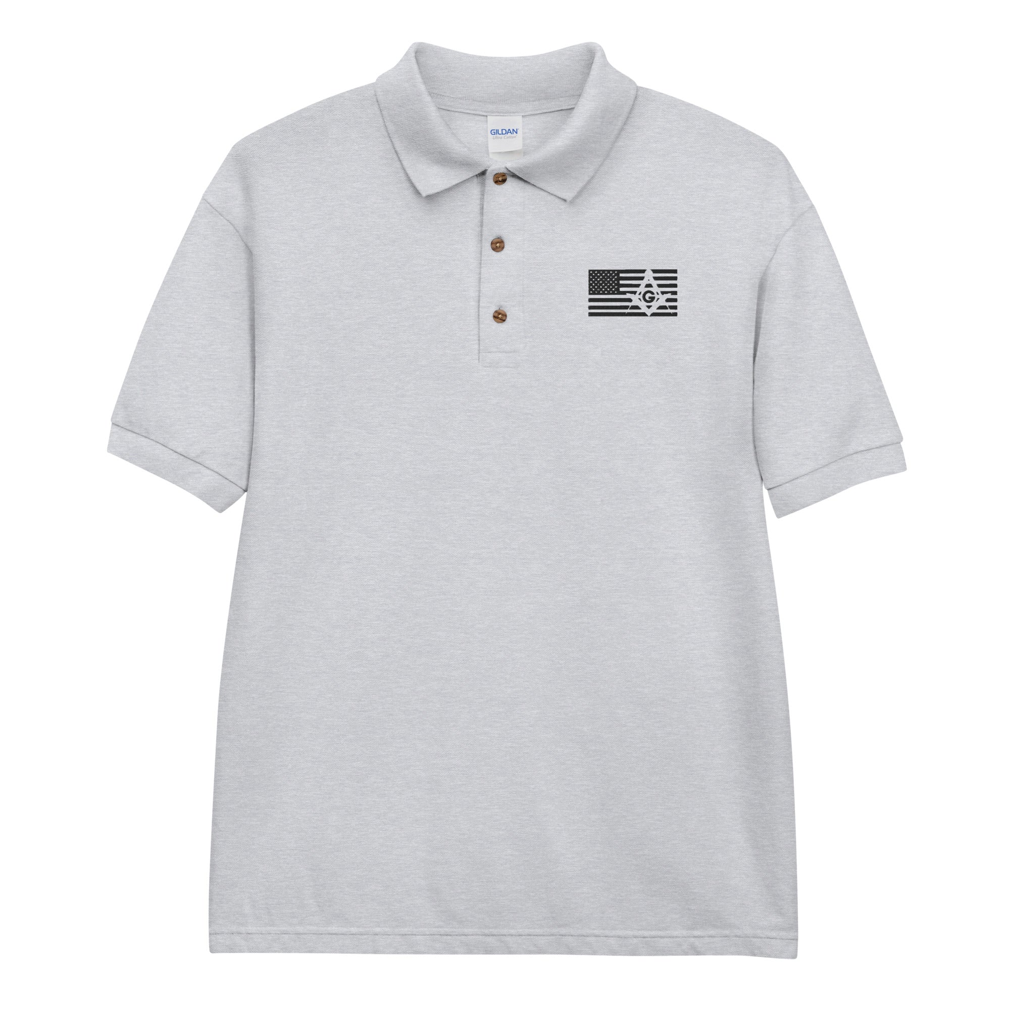 Square and Compass with G and Flag Embroidered Polo Shirt