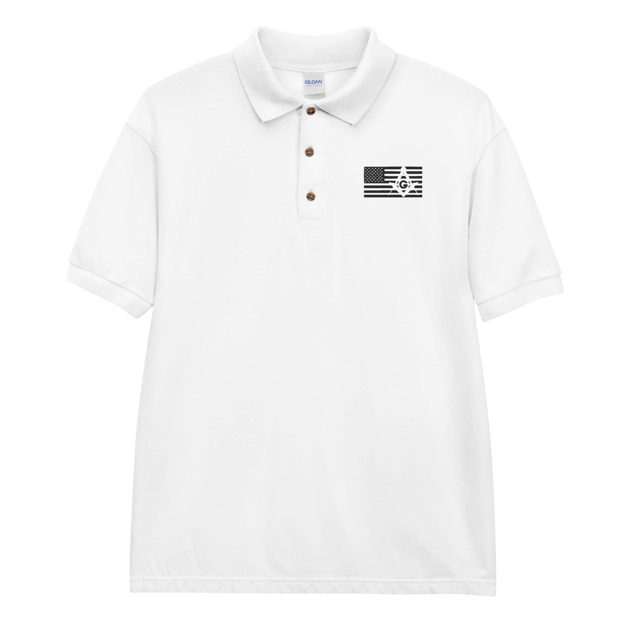 Square and Compass with G and Flag Embroidered Polo Shirt