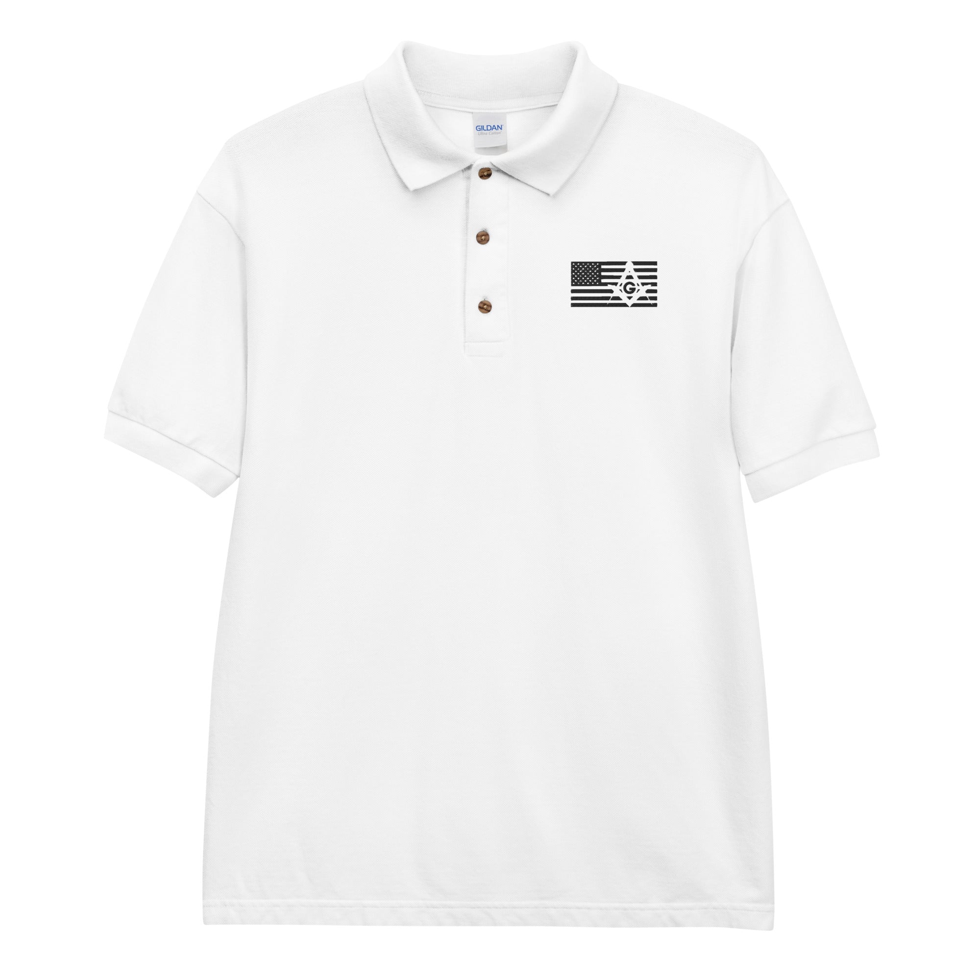 Square and Compass with G and Flag Embroidered Polo Shirt