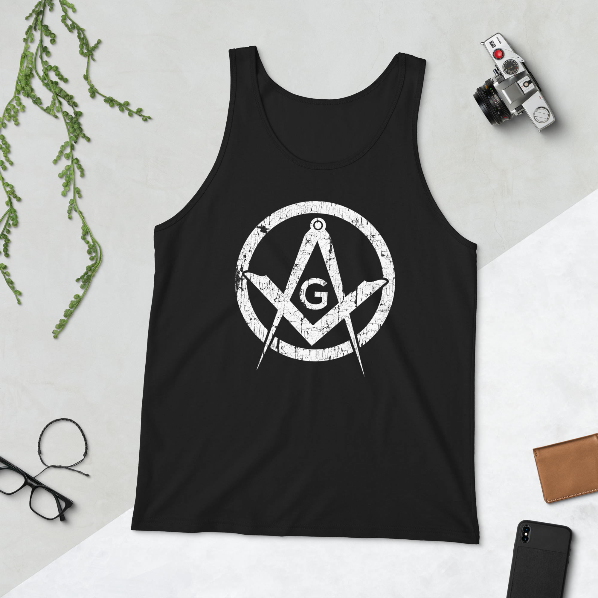 Square and Compass Distressed Tank Top